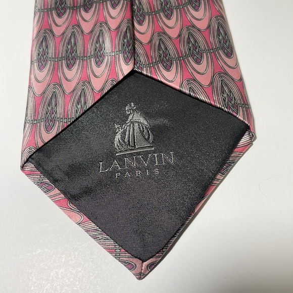 Lanvin paris mens pink geometric print 100% silk luxury French tie EUC - Picture 3 of 5